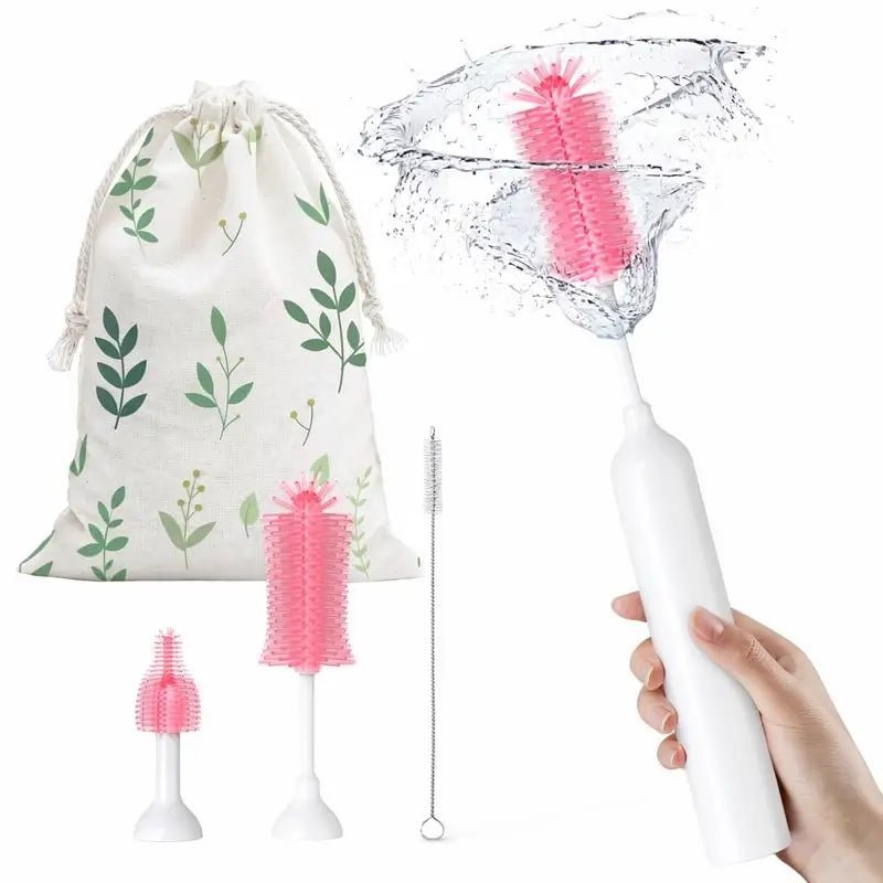 Kit de Cepillo Eléctrico para Biberones, Limpiador Portátil con Batería AA e Impermeable IPX7, con Cepillos de Silicona para Mamilas y Popotes, Ideal para Viajes y Recién Nacidos