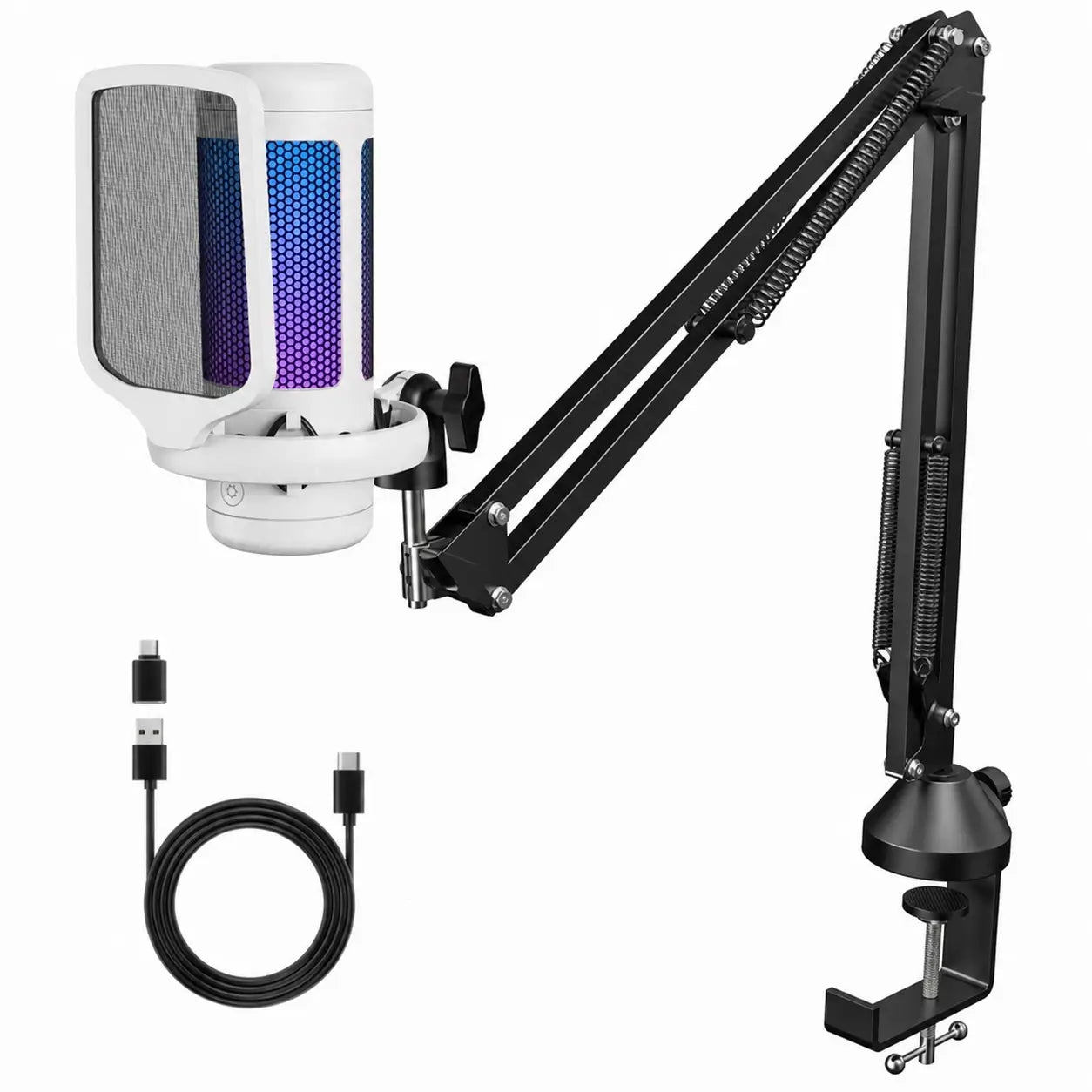 Micrófono USB de condensador TC310 con iluminación RGB ajustable, conexión USB-A y Type-C para gaming, streaming y podcast en PC Mac