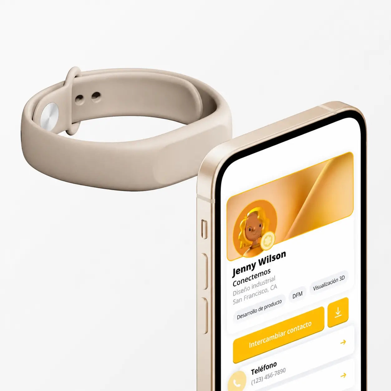 Pulsera de tarjeta digital NFC con código QR para compartir contactos en iPhone y Android sin app ni suscripción al instante