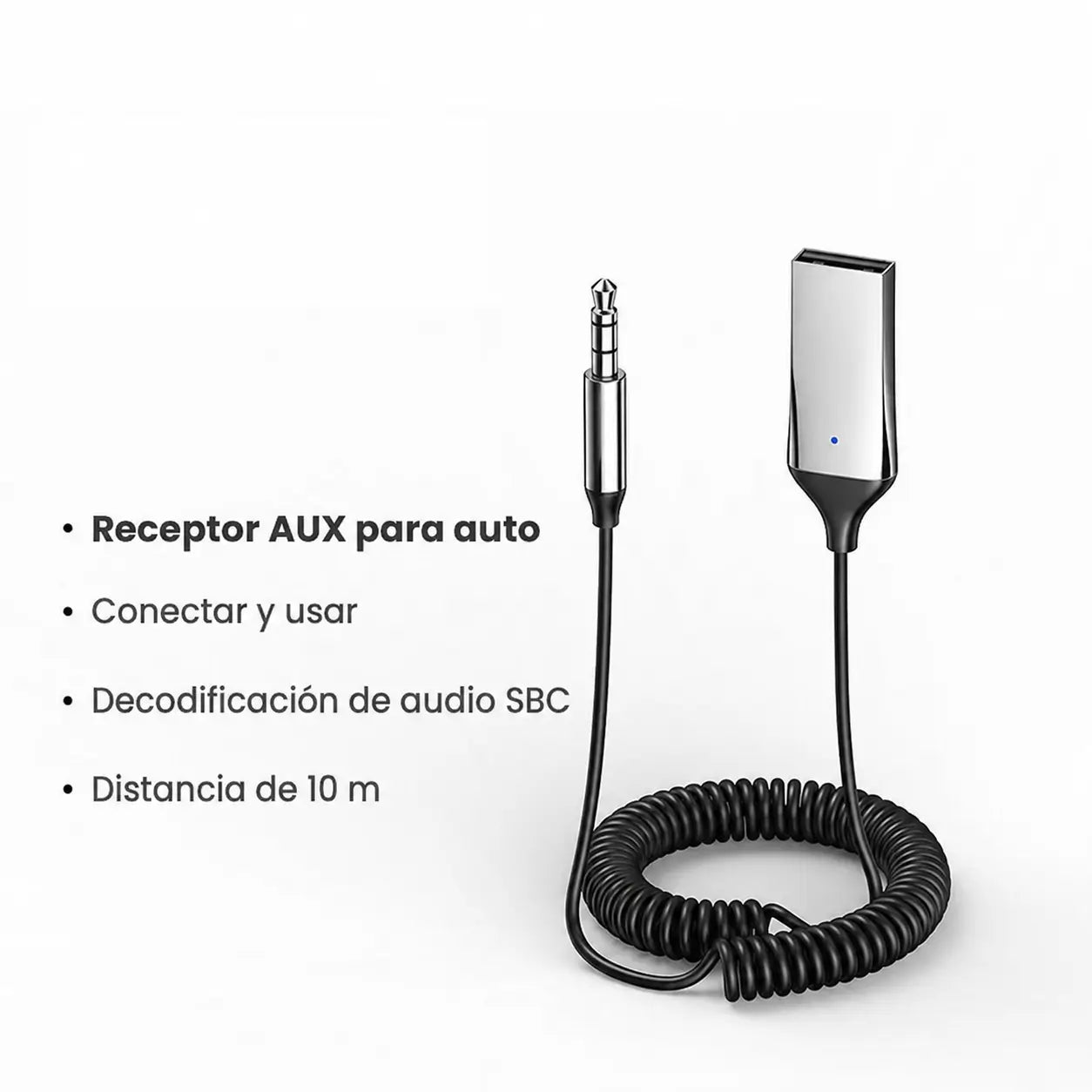 Adaptador Bluetooth AUX 3.5mm para auto con micrófono integrado, llamadas manos libres y audio estéreo estable en viajes diarios y carretera