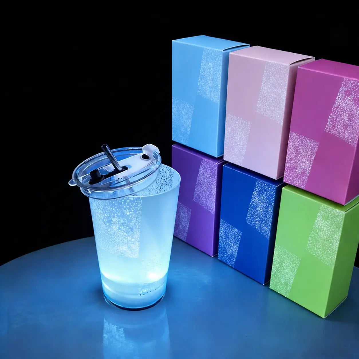 Vaso LED luminoso de 414 ml con color personalizable, tapa y popote para bebidas frías en fiestas, bares y eventos especiales