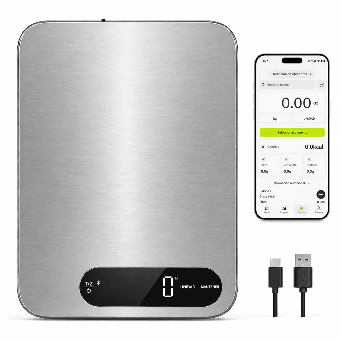 Báscula digital de cocina con tara y precisión de 1 g