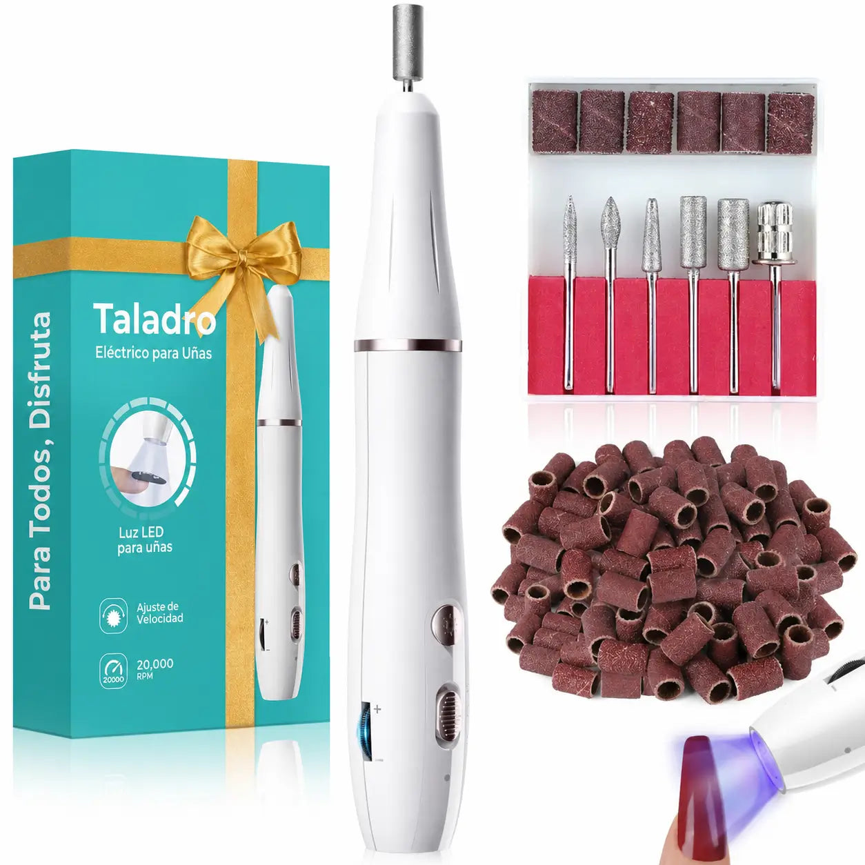 Torno eléctrico inalámbrico para uñas con velocidad ajustable y giro reversible, para manicura, pedicura y nail art en gel o polvo