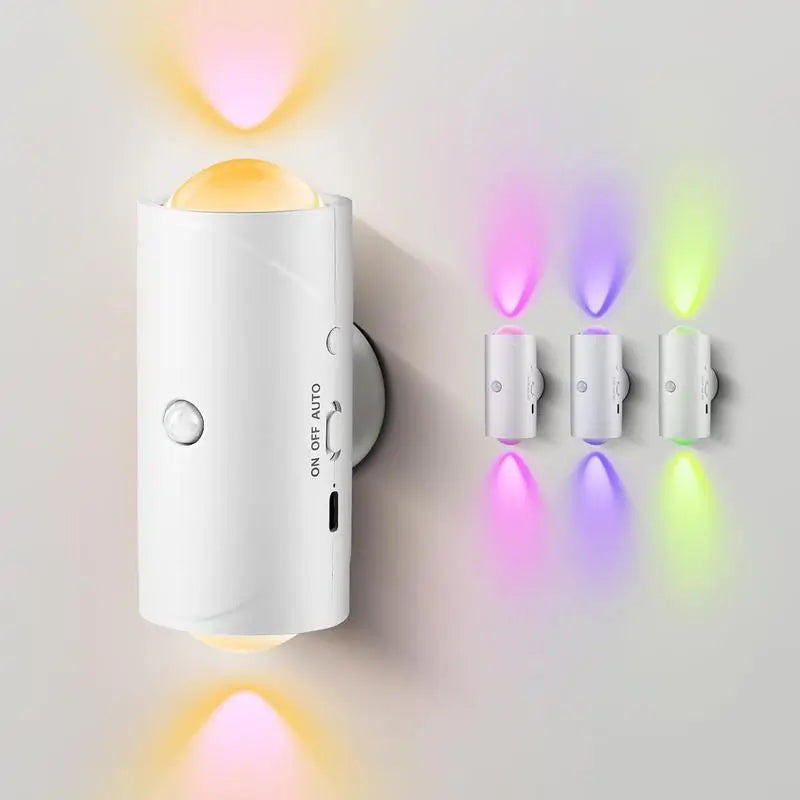 Lámpara de noche LED inteligente recargable con sensor de movimiento, luz RGB atenuable y montaje magnético para recámara, pasillo y escaleras