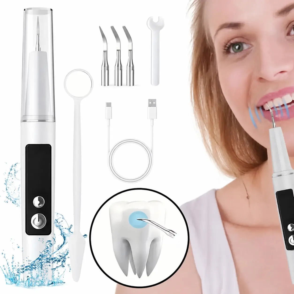 Raspador dental ultrasónico con vibración magnética, luz LED y cabezales reemplazables para higiene bucal diaria contra placa y sarro adultos