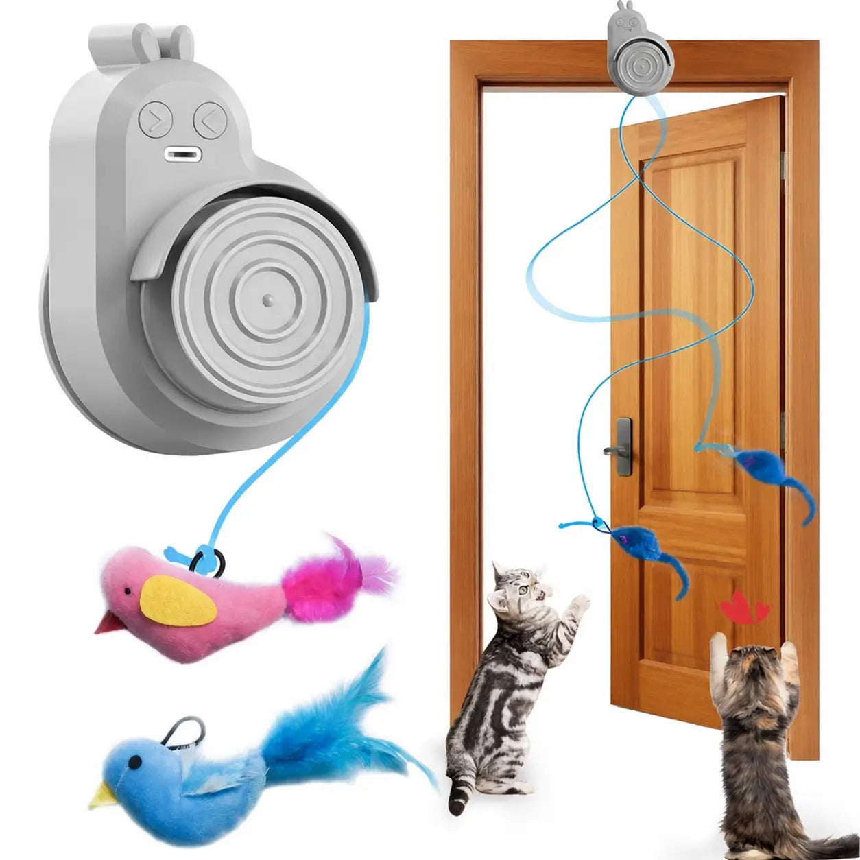 Juguete automático interactivo para gatitos y gatos adultos con pluma de ave voladora, colgante adhesivo para enriquecimiento en interior y actividad diaria