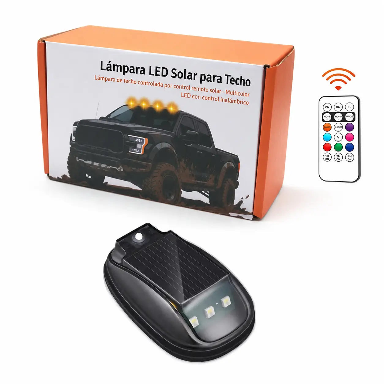 Luz estroboscópica solar RGB para techo de auto, con control remoto e instalación inalámbrica para camionetas pickup y camping nocturno seguro