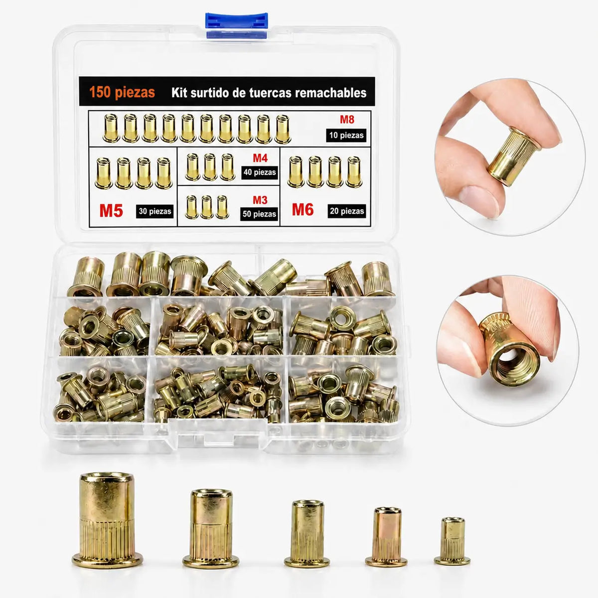 Kit surtido de tuercas remachables M3-M8 de acero al carbono para reparación automotriz y estanterías