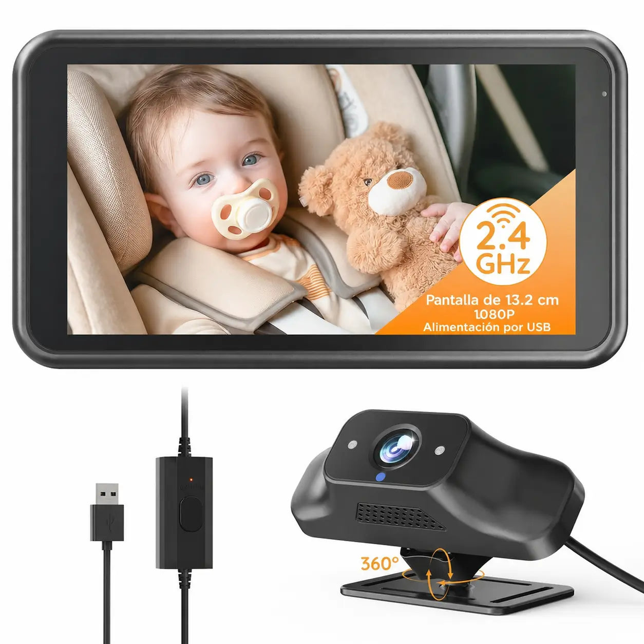 Monitor dual para bebé en auto con pantalla 7.2” 1080P, visión nocturna y vista dividida para dos niños en viajes familiares