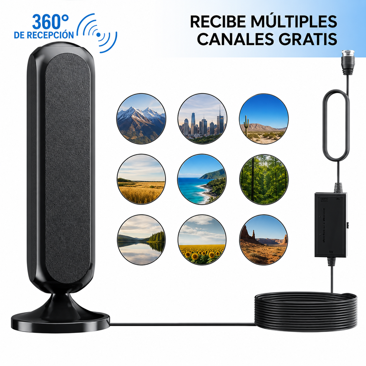 Antena digital interior para Smart TV con señal 360° amplificada, recepción 4K HD y fácil instalación en departamentos sin mensualidades