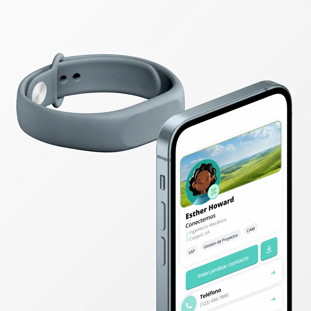 Pulsera de tarjeta digital NFC con código QR para compartir contactos en iPhone y Android sin app ni suscripción al instante