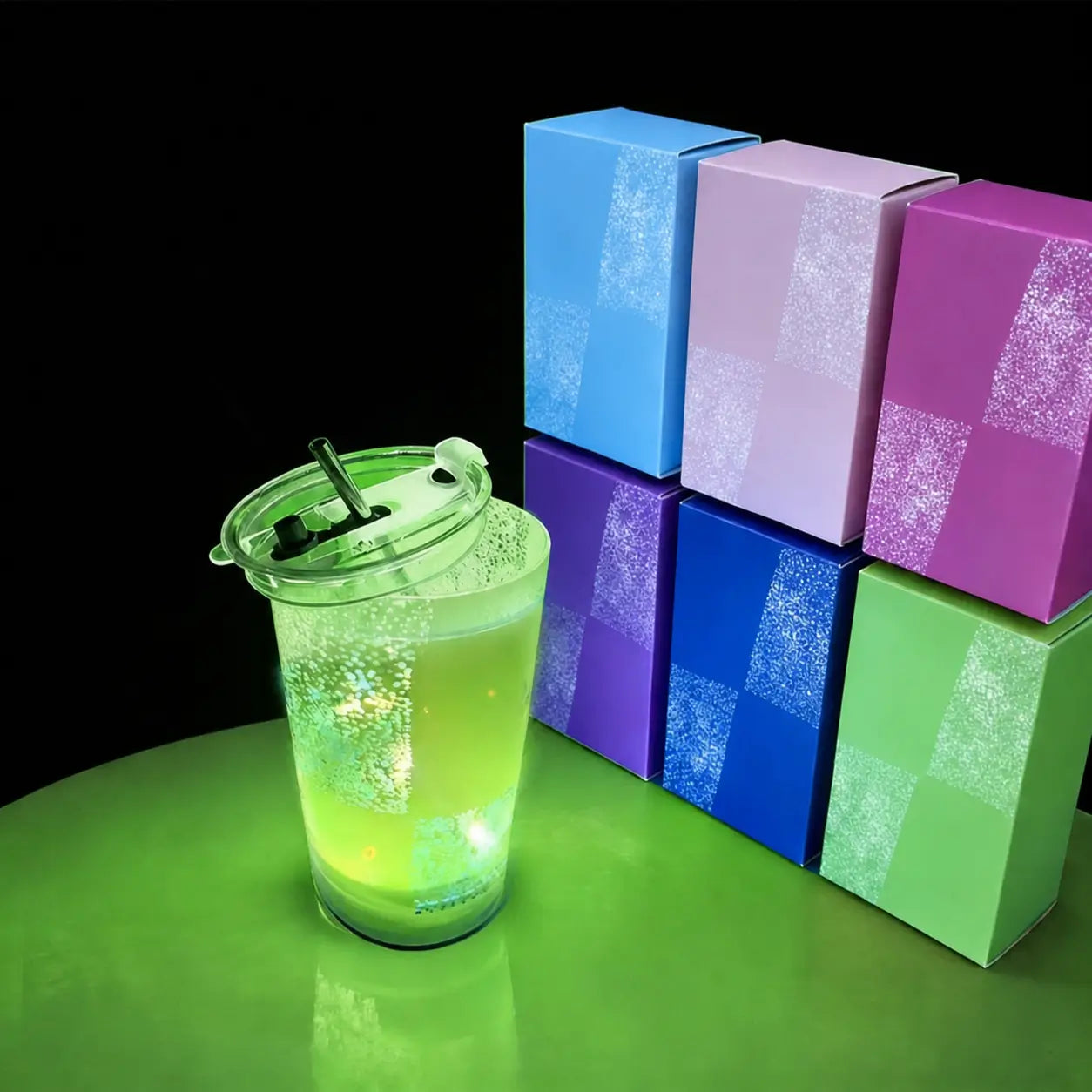 Vaso LED luminoso de 414 ml con color personalizable, tapa y popote para bebidas frías en fiestas, bares y eventos especiales
