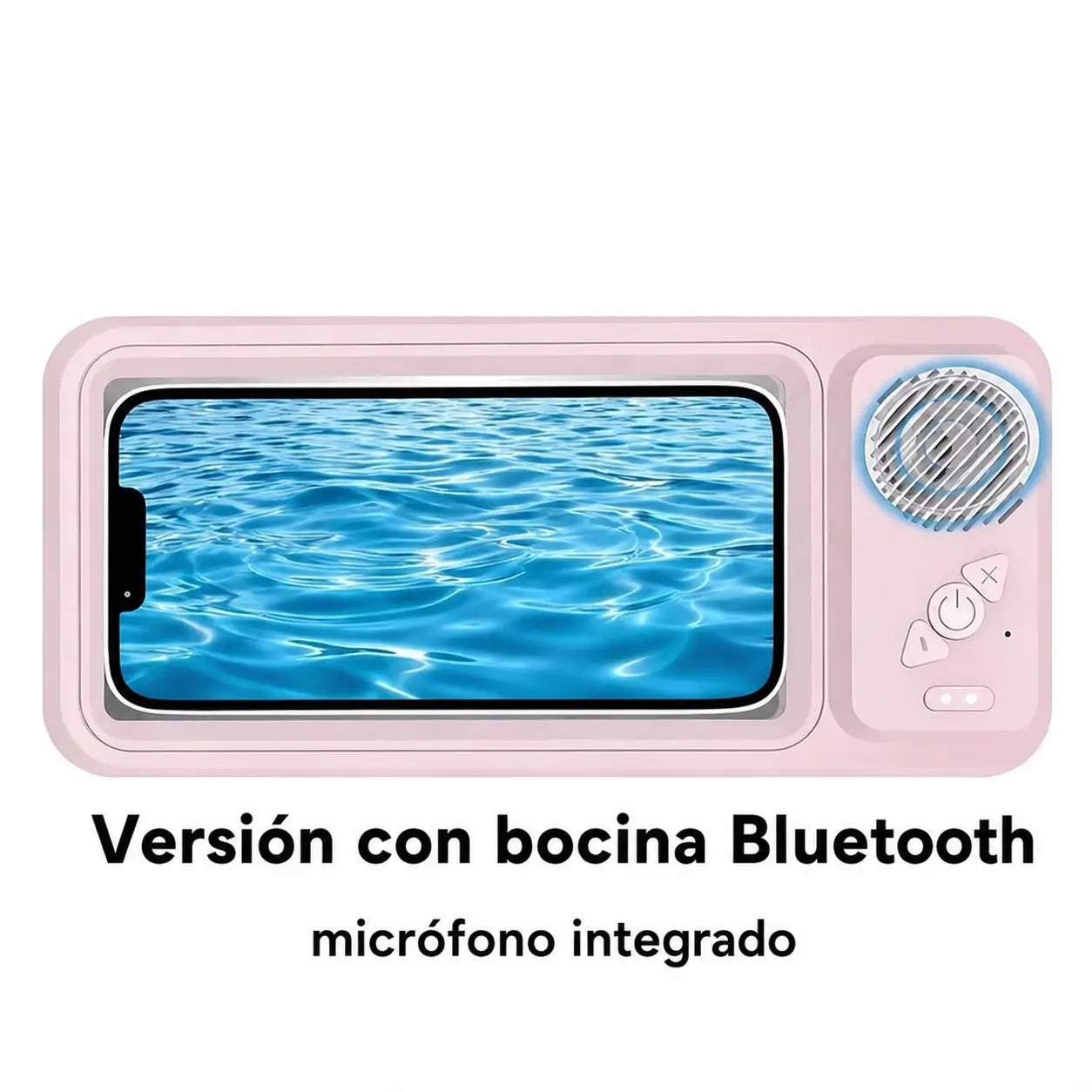 Soporte impermeable para celular con bocina Bluetooth y rotación 360° para ver videos en regadera o cocina sin usar las manos