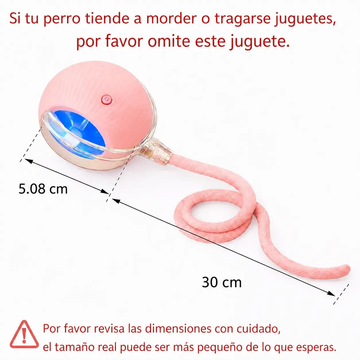 Pelota interactiva para gatos y perros con luces de colores, cola giratoria y carga USB-C para juego activo diario en casa