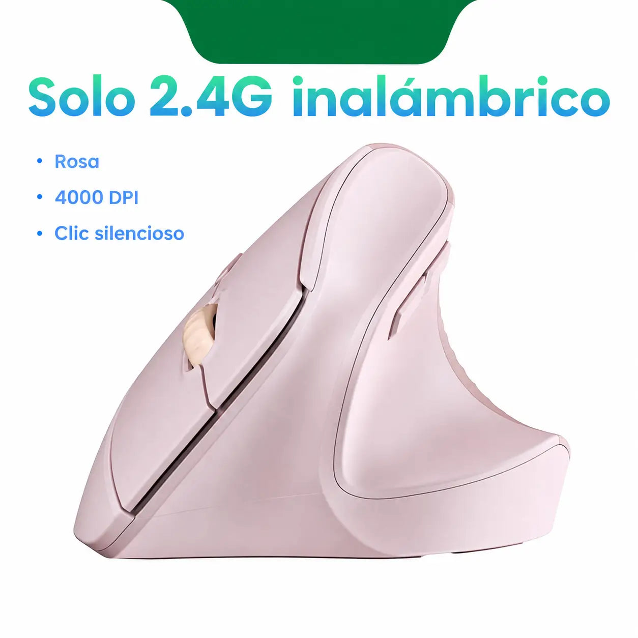 Mouse vertical ergonómico inalámbrico 2.4G con 5 botones, 4000 DPI ajustable y clic silencioso para oficina, laptop y computadora diaria