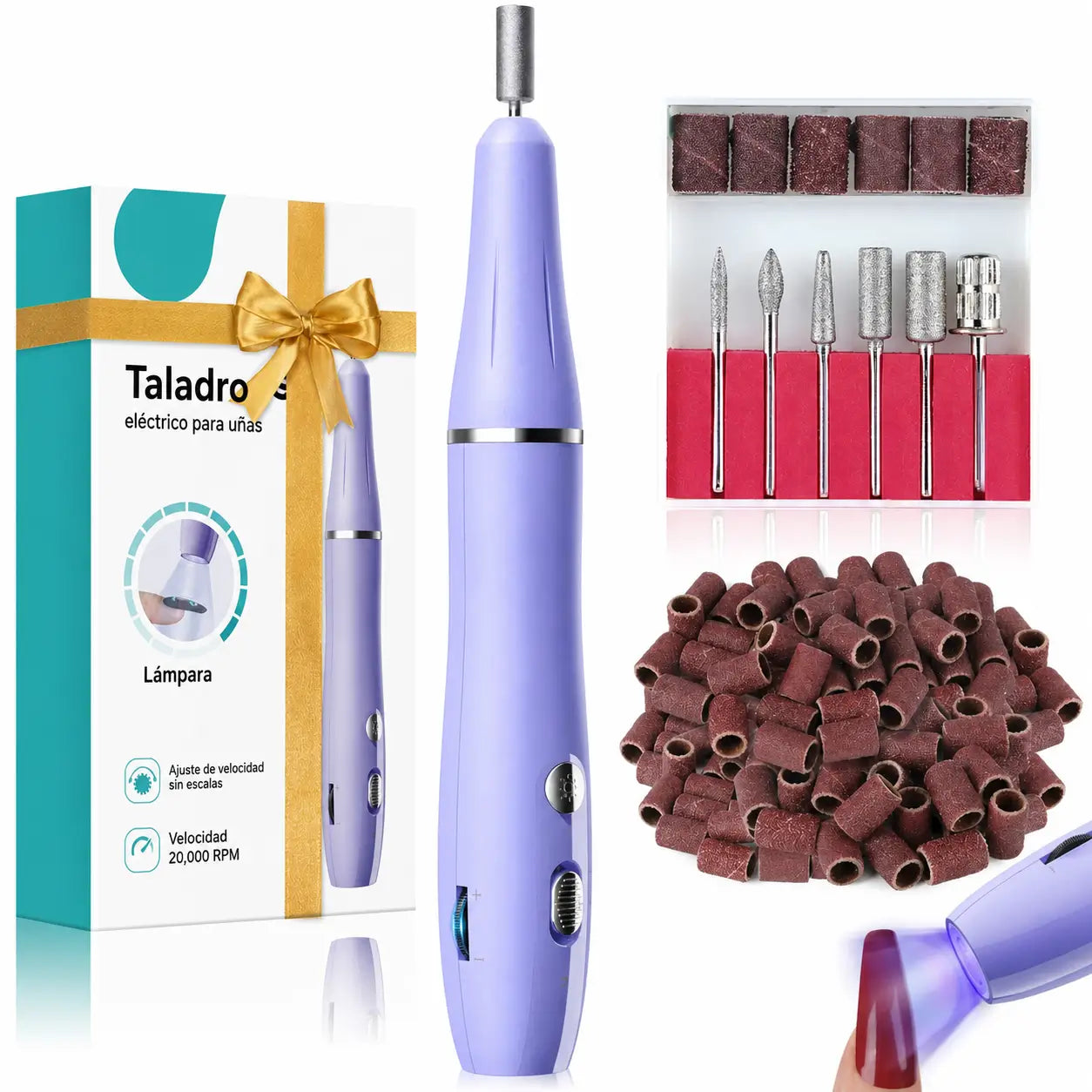 Torno eléctrico inalámbrico para uñas con velocidad ajustable y giro reversible, para manicura, pedicura y nail art en gel o polvo