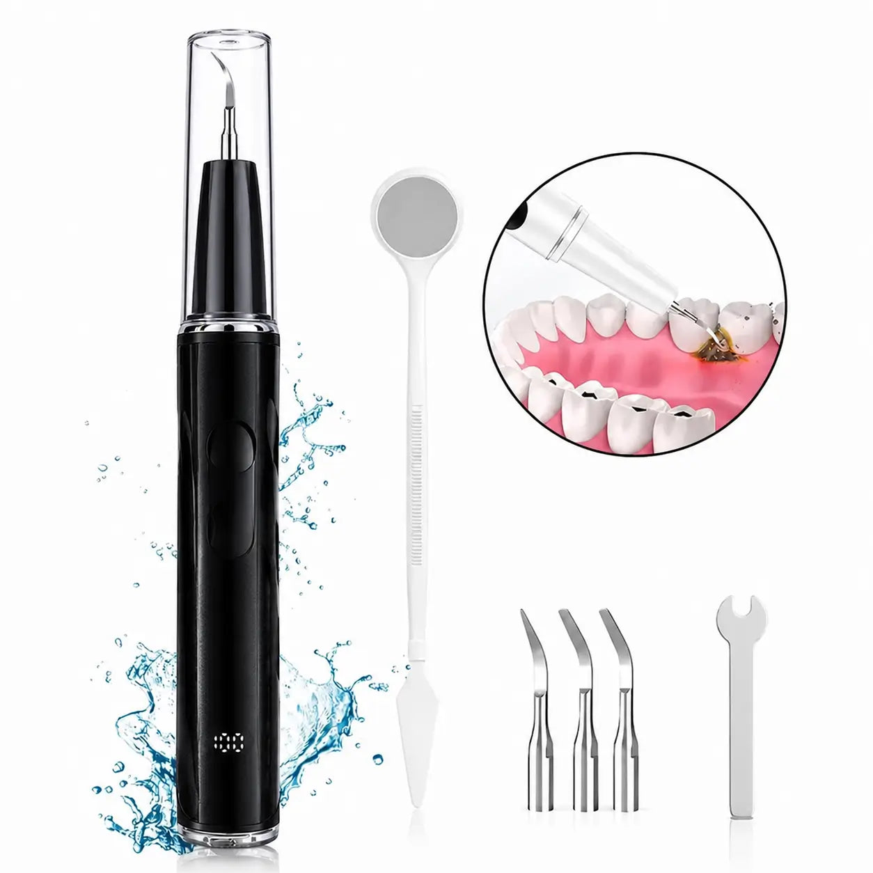 Raspador dental ultrasónico con vibración magnética, luz LED y cabezales reemplazables para higiene bucal diaria contra placa y sarro adultos