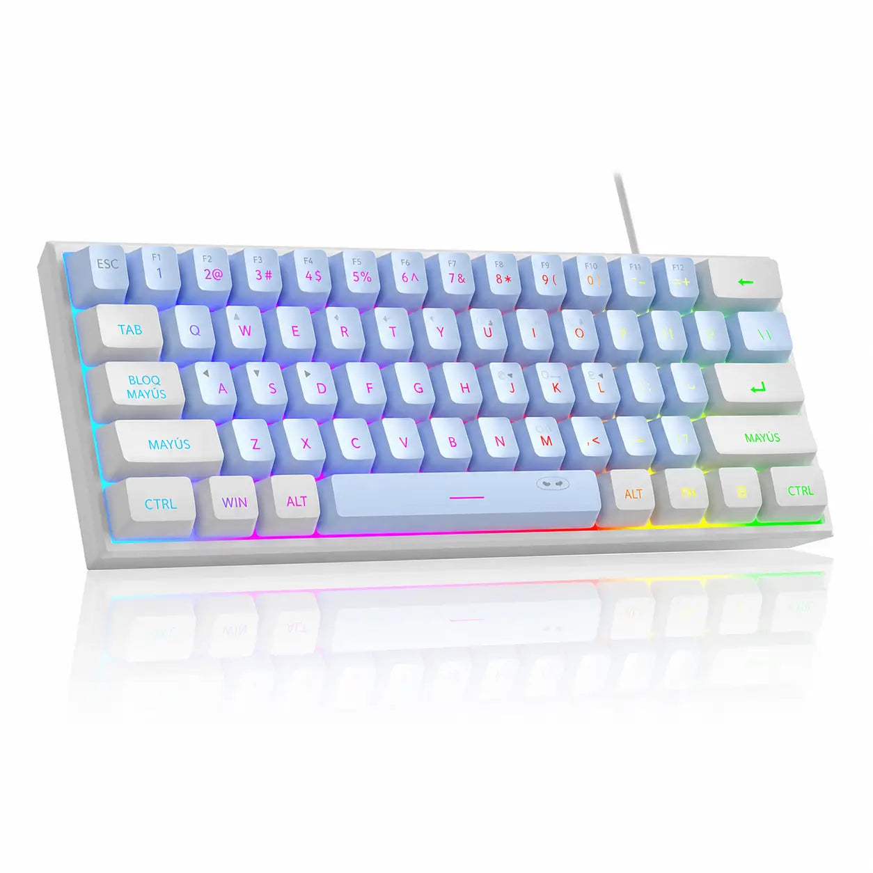 Teclado gamer 60% compacto TS91 con iluminación RGB y 61 teclas de membrana para jugar o trabajar en PC, Mac, PS4 y Xbox One