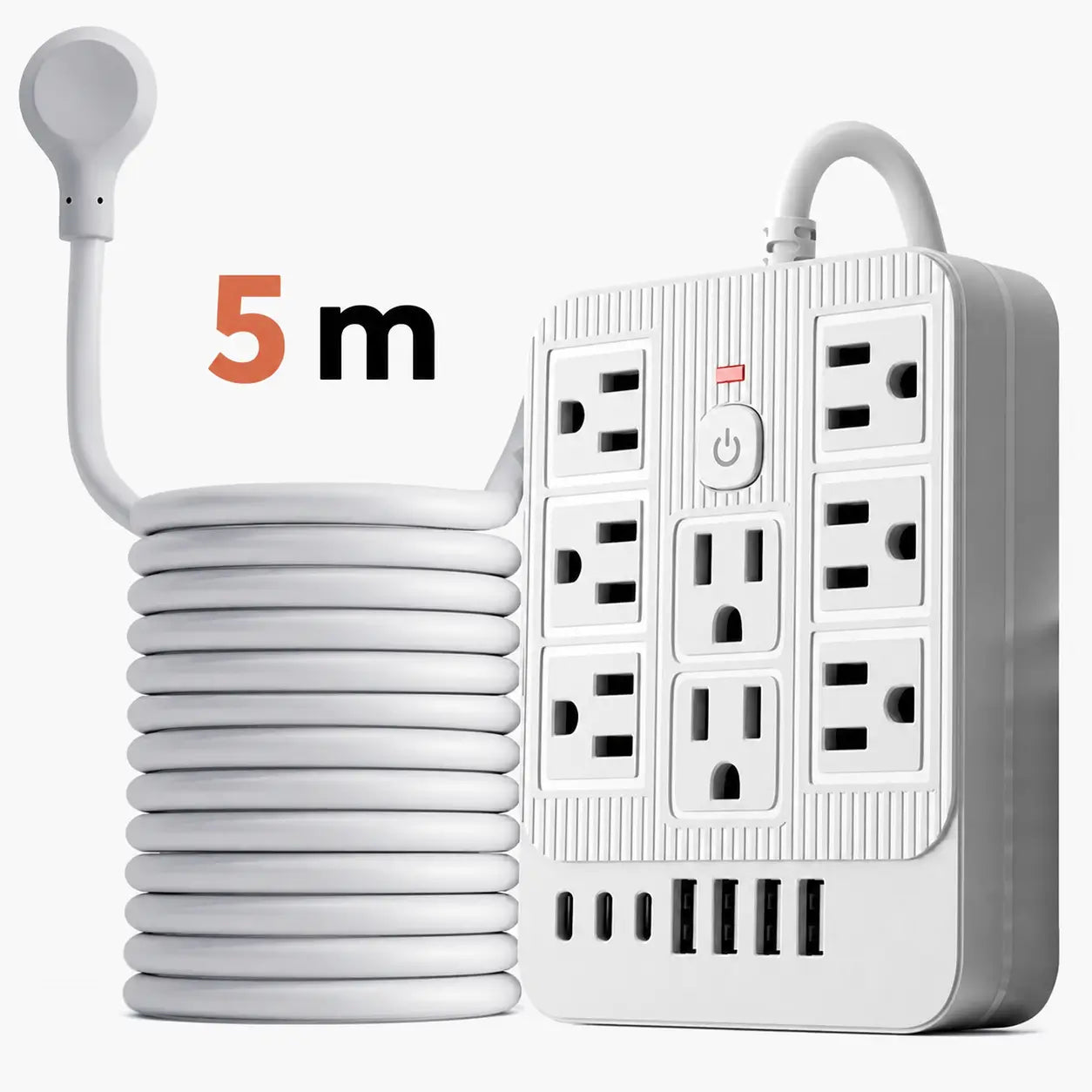Multicontacto 15 en 1 con 8 tomas, USB-C y protección contra sobretensión para cargar varios equipos en oficina, casa y viajes