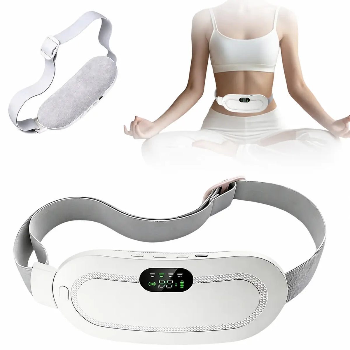 Almohadilla térmica inalámbrica con calor instantáneo y vibración ajustable para cintura, abdomen y alivio diario en casa