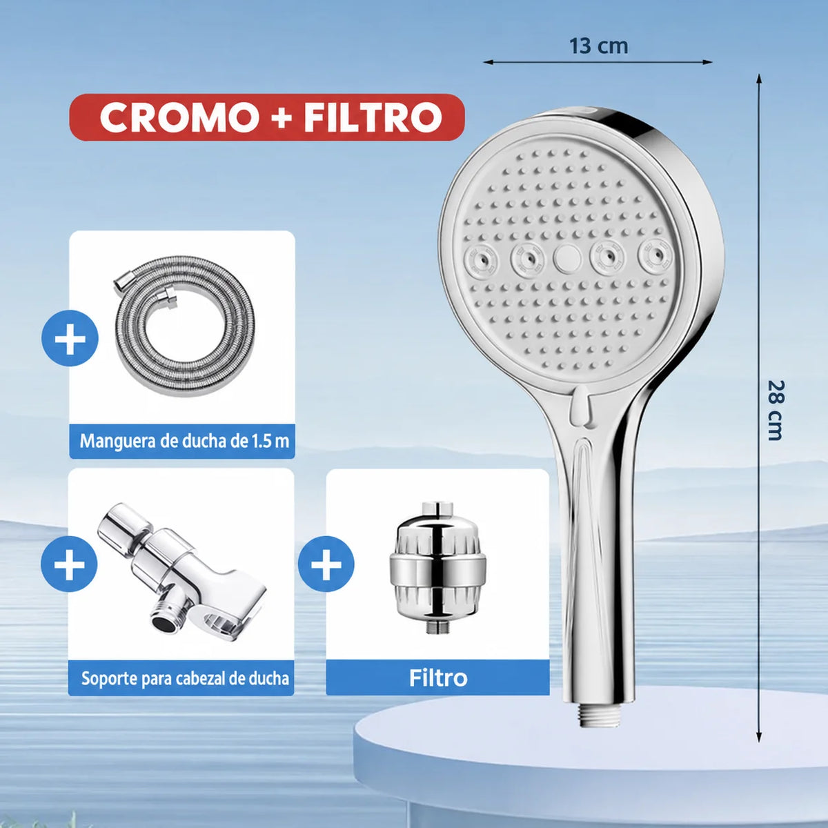 Regadera de mano con 6 modos de chorro y alta presión