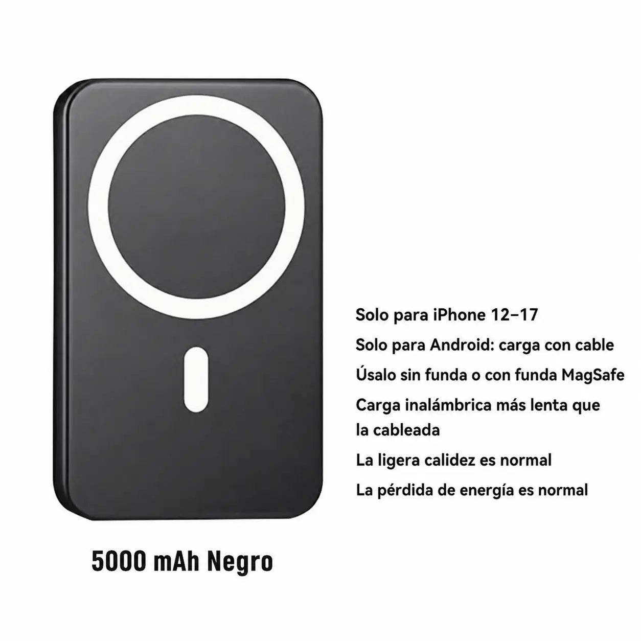 Batería magnética 5000mAh compatible con MagSafe para iPhone 12 a 16, cargador inalámbrico compacto para viajes, oficina y uso diario cotidiano