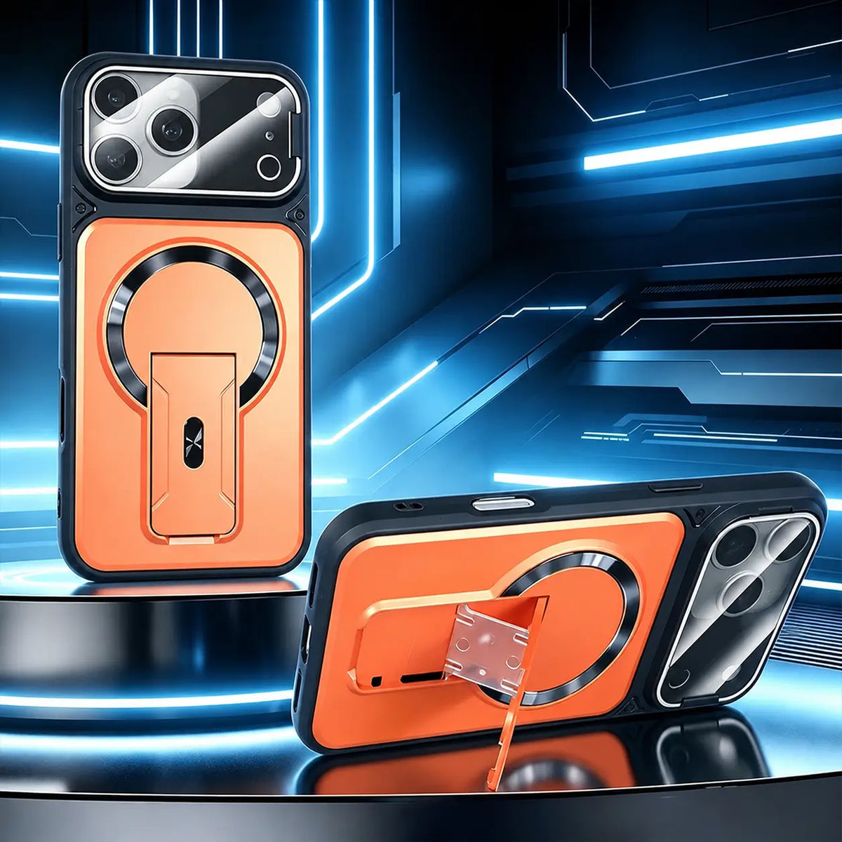 Funda multifuncional para iPhone con soporte invisible, protección de cámara y aro magnético para uso diario y manejo cómodo en tu celular