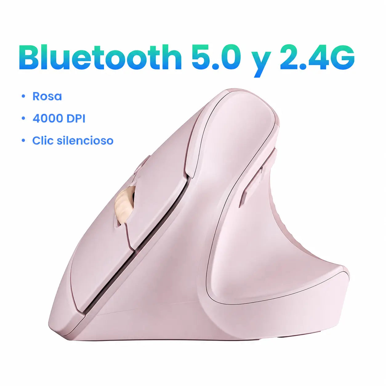 Mouse vertical ergonómico inalámbrico 2.4G con 5 botones, 4000 DPI ajustable y clic silencioso para oficina, laptop y computadora diaria