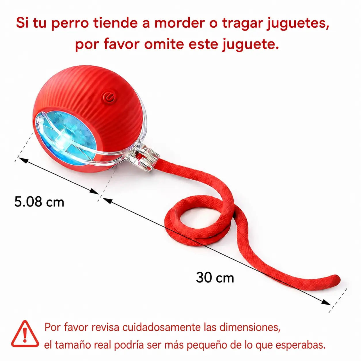 Pelota interactiva para gatos y perros con luces de colores, cola giratoria y carga USB-C para juego activo diario en casa