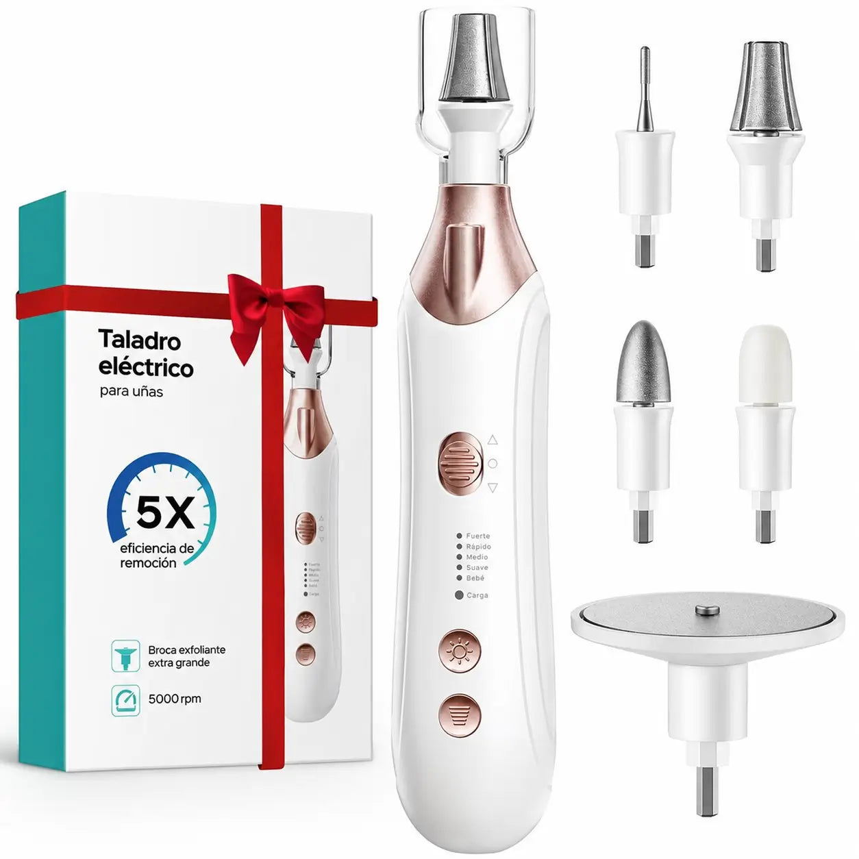 Torno eléctrico inalámbrico para uñas con velocidad ajustable y giro reversible, para manicura, pedicura y nail art en gel o polvo
