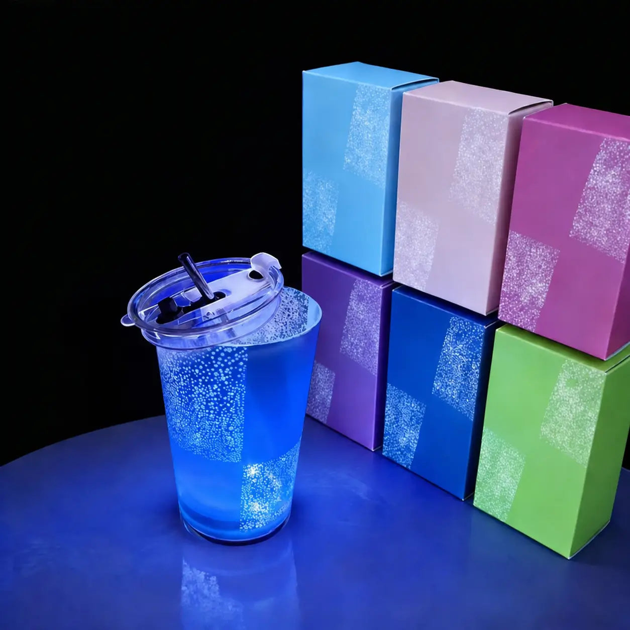 Vaso LED luminoso de 414 ml con color personalizable, tapa y popote para bebidas frías en fiestas, bares y eventos especiales