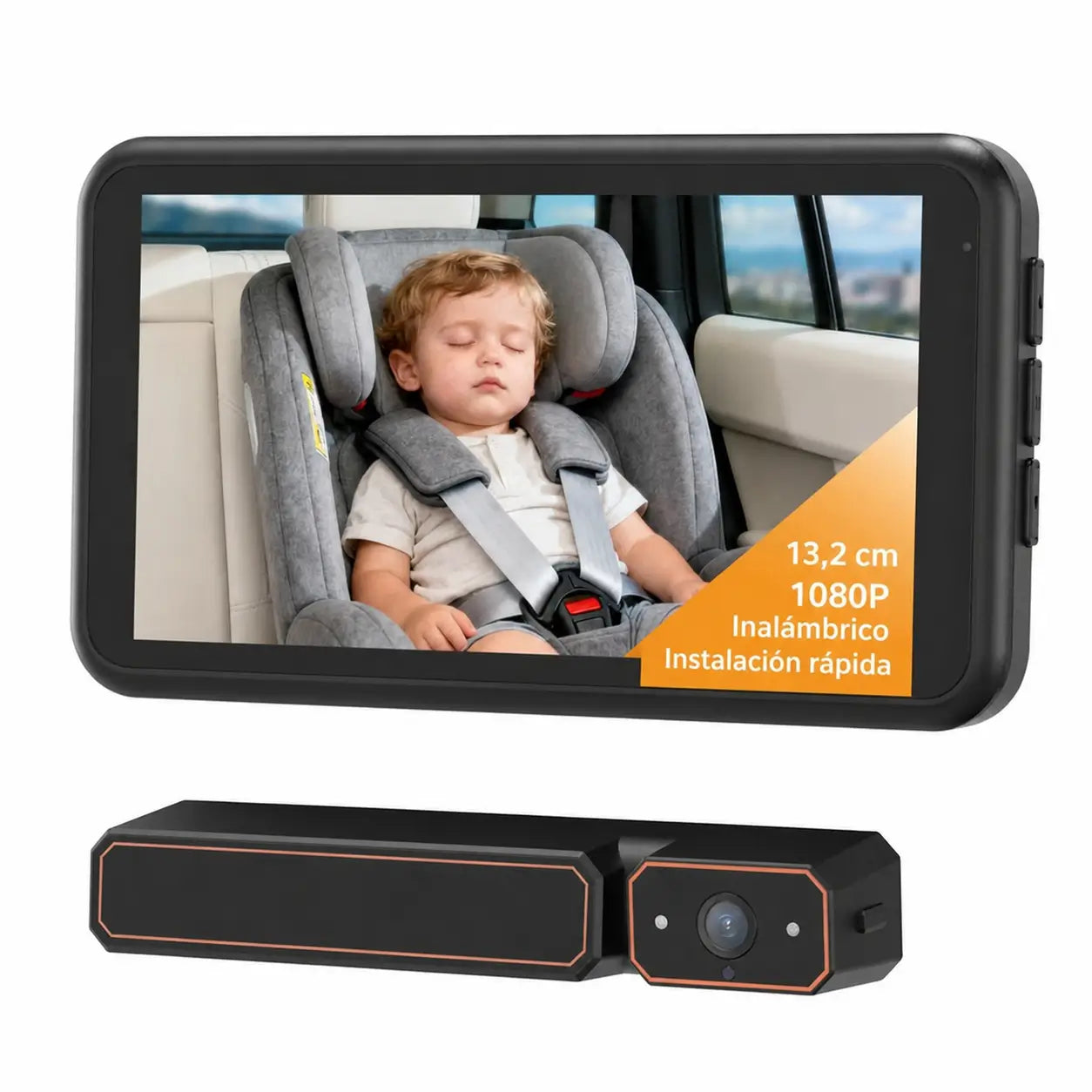 Monitor dual para bebé en auto con pantalla 7.2” 1080P, visión nocturna y vista dividida para dos niños en viajes familiares