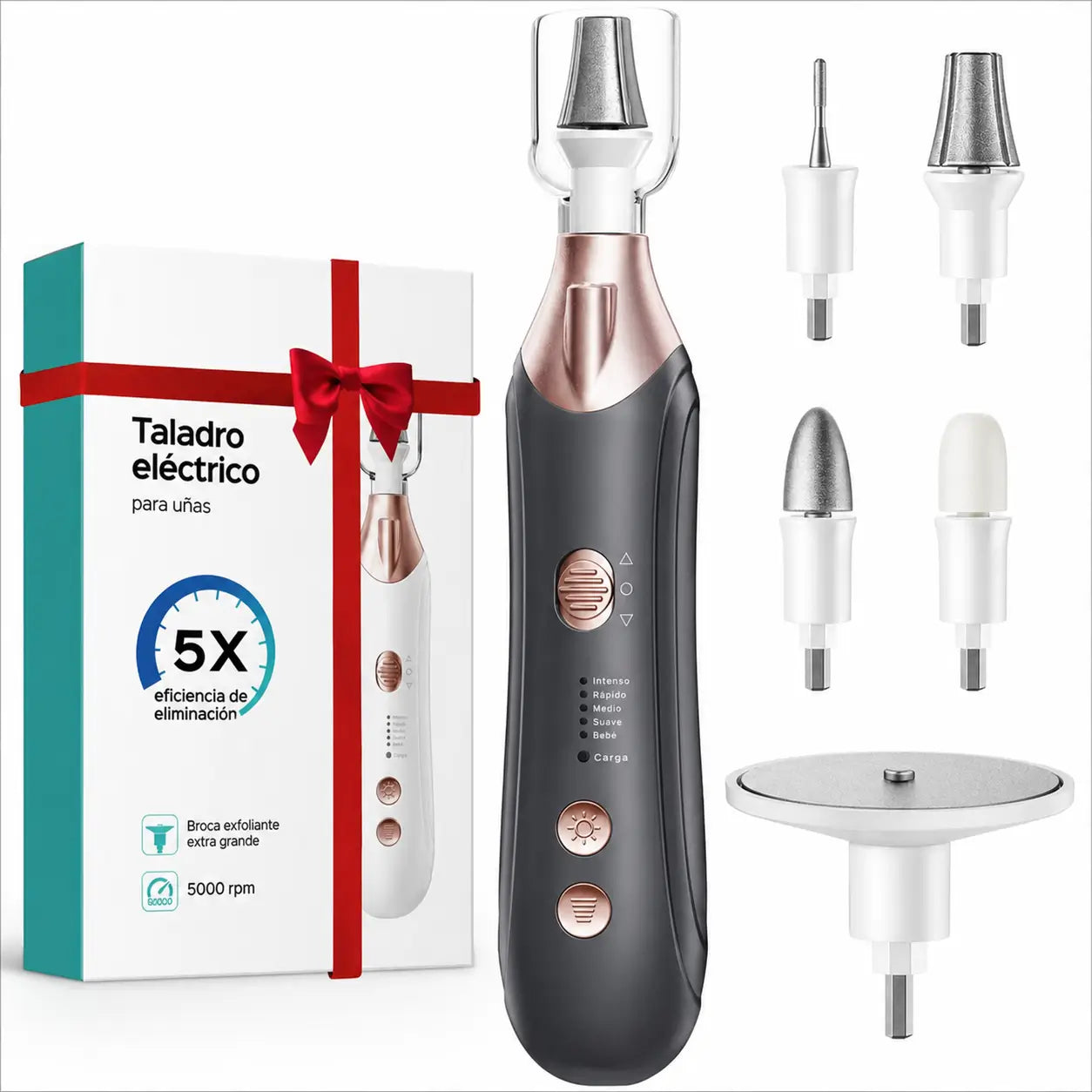 Torno eléctrico inalámbrico para uñas con velocidad ajustable y giro reversible, para manicura, pedicura y nail art en gel o polvo