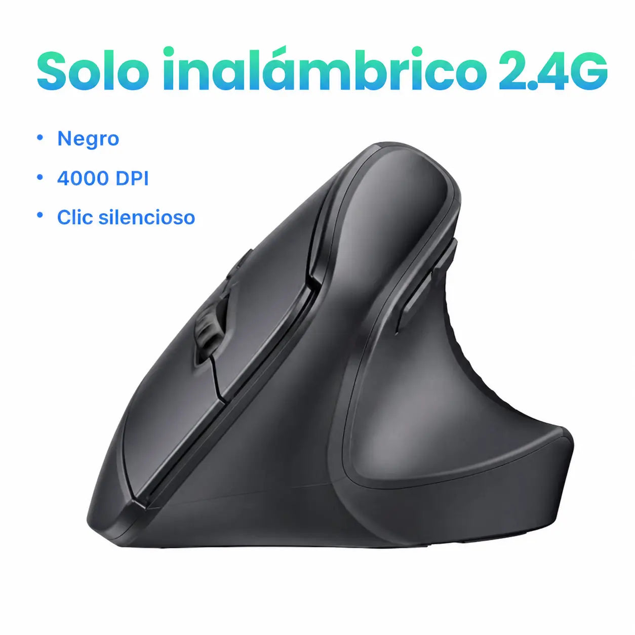 Mouse vertical ergonómico inalámbrico 2.4G con 5 botones, 4000 DPI ajustable y clic silencioso para oficina, laptop y computadora diaria