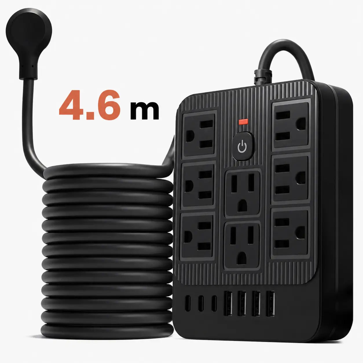 Multicontacto 15 en 1 con 8 tomas, USB-C y protección contra sobretensión para cargar varios equipos en oficina, casa y viajes
