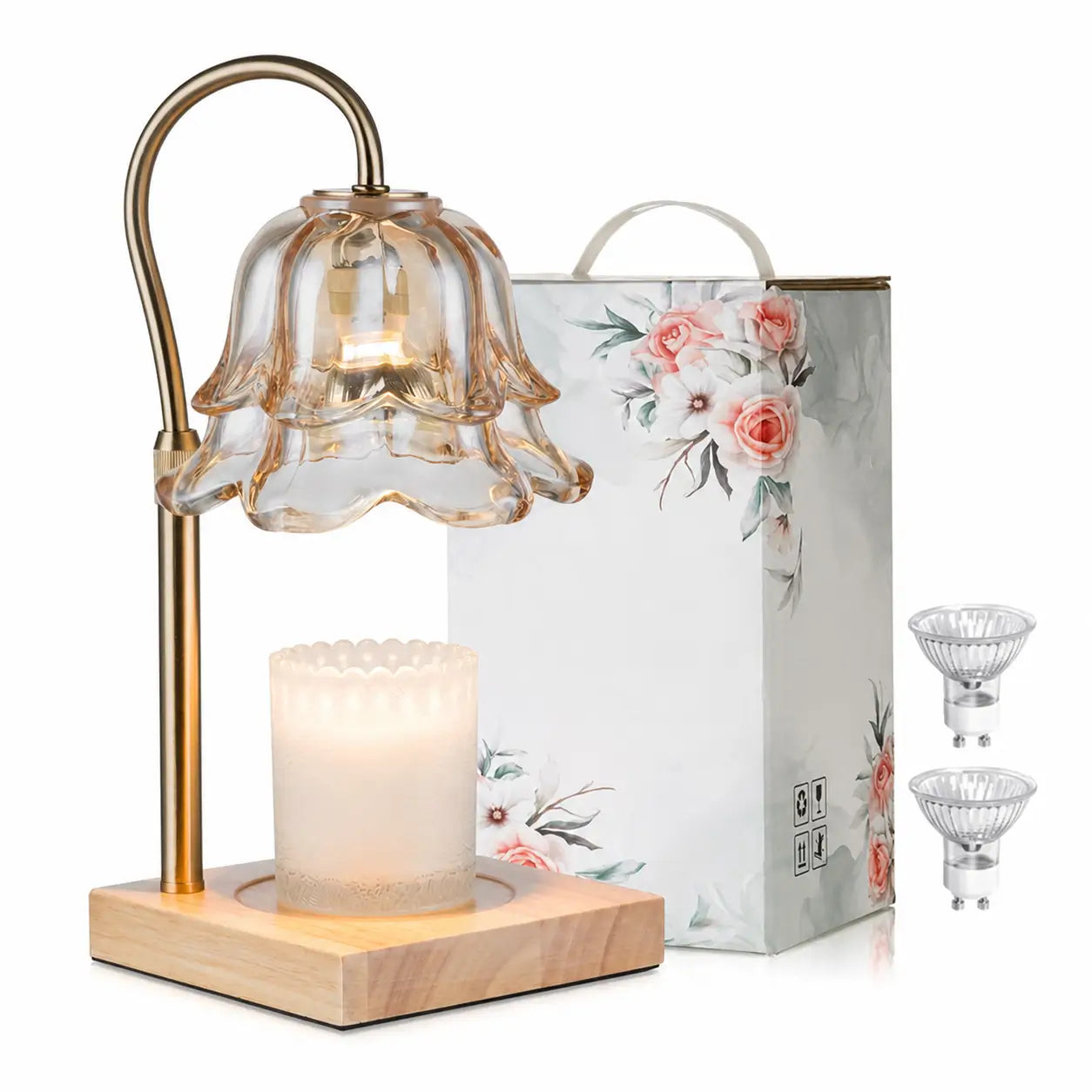Lámpara calentadora de velas con temporizador, intensidad regulable y altura ajustable, diseño floral para recámara, sala y regalo especial