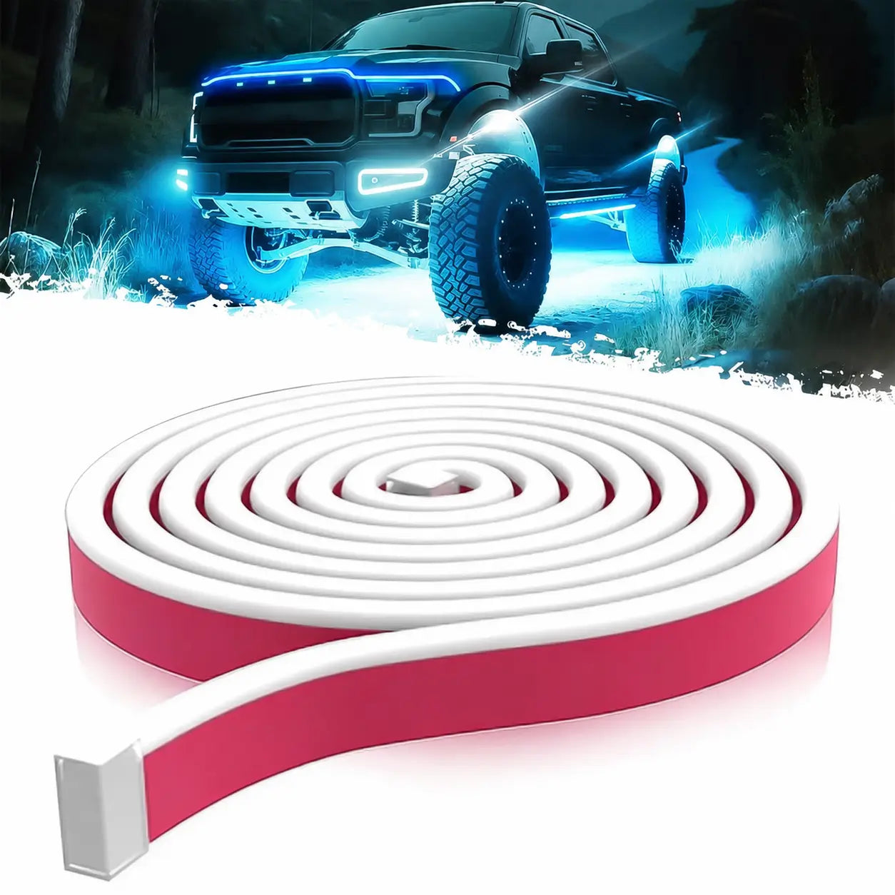 Tira LED para cofre de auto 1.8 m con luz azul hielo y efecto dinámico para manejo nocturno e instalación adhesiva fácil