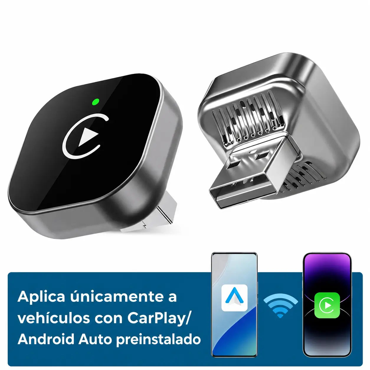 Mini dongle USB inalámbrico para convertir CarPlay y Android Auto cableado, ideal para navegación, música y llamadas manos libres en el auto