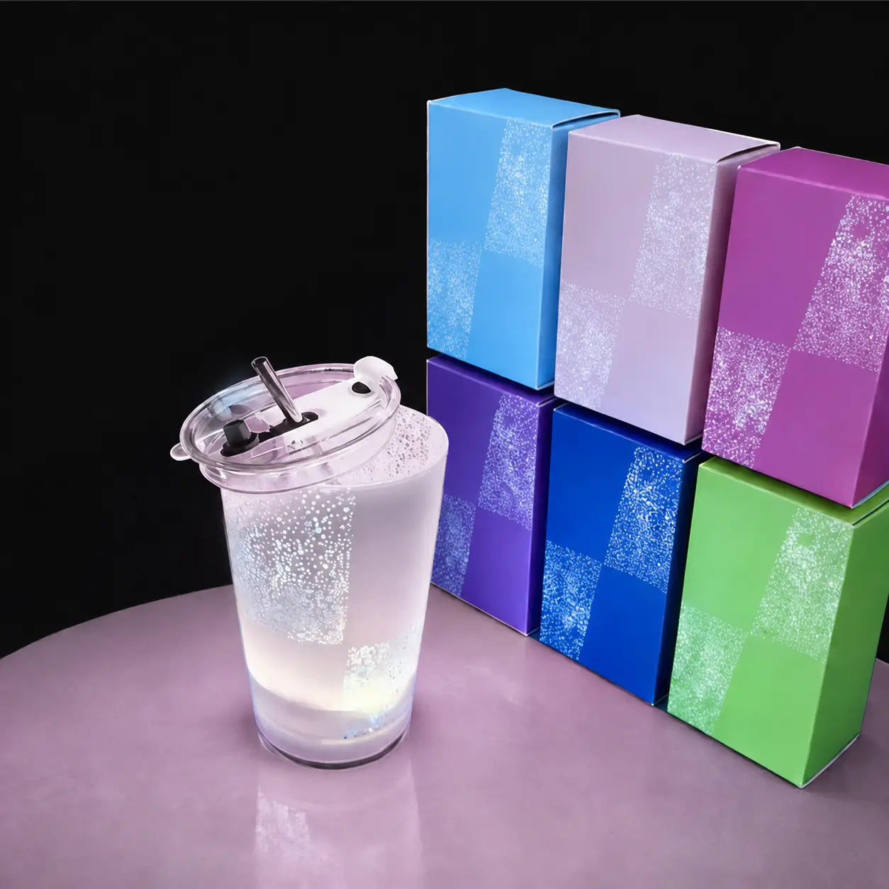 Vaso LED luminoso de 414 ml con color personalizable, tapa y popote para bebidas frías en fiestas, bares y eventos especiales