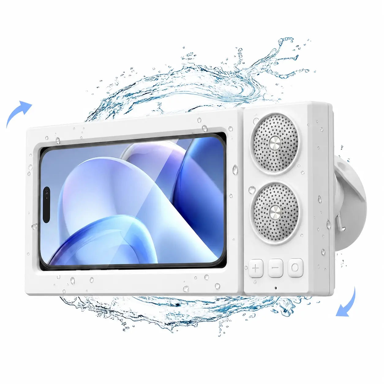 Soporte impermeable para celular con bocina Bluetooth y rotación 360° para ver videos en regadera o cocina sin usar las manos