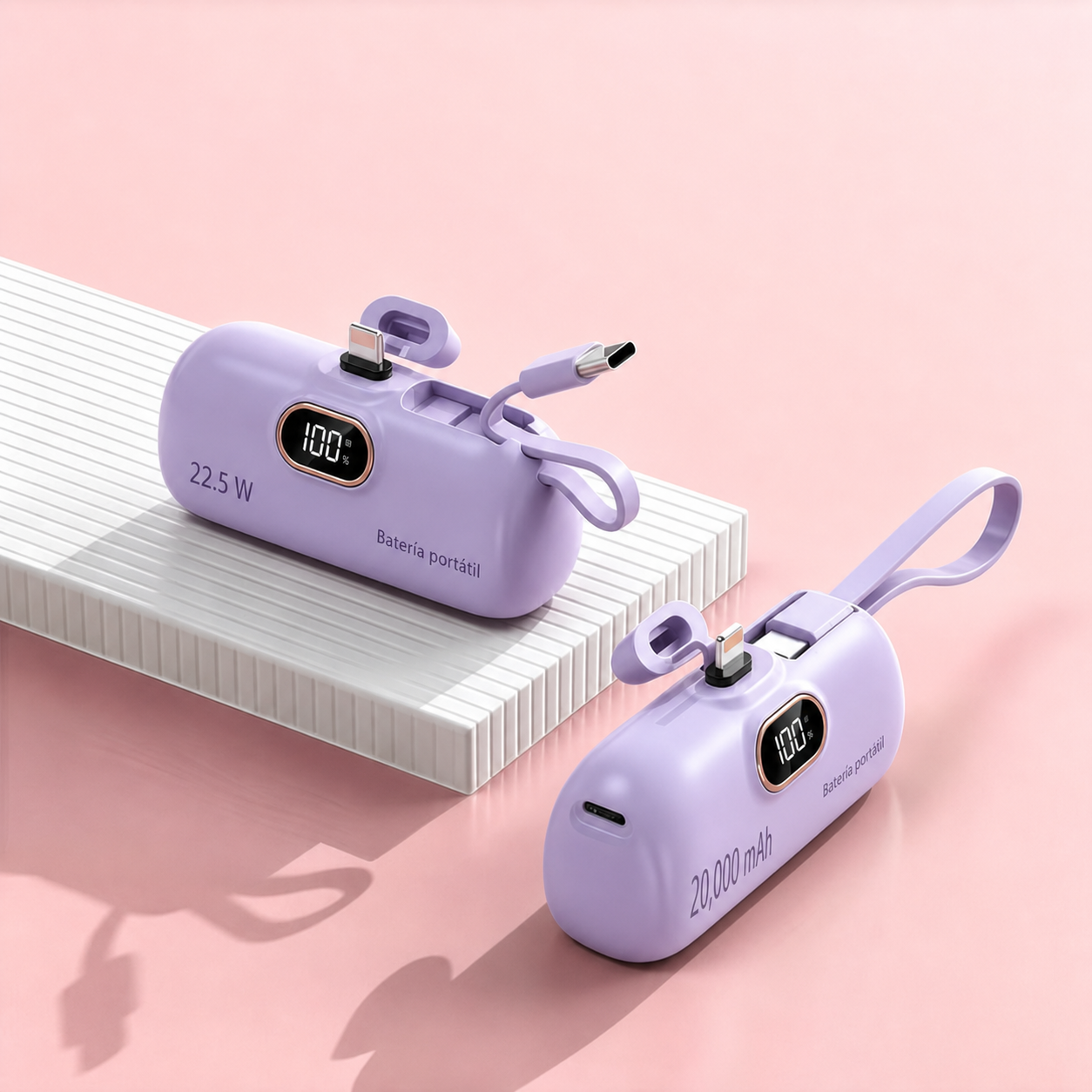 Batería portátil mini 5000mAh con carga 22.5W, USB-C y USB-A, compacta y ligera para celular en viajes, oficina y uso diario