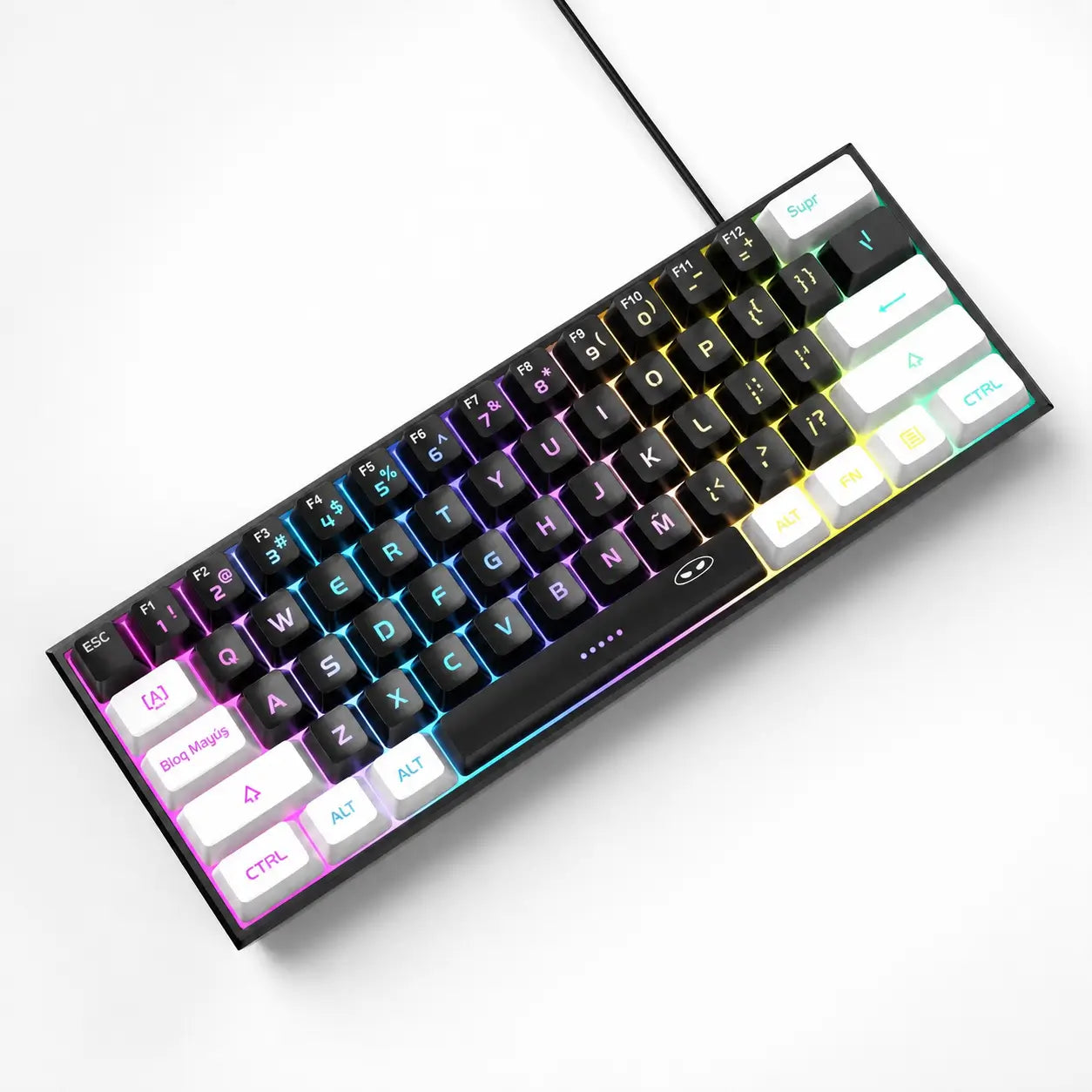Teclado gamer 60% compacto TS91 con iluminación RGB y 61 teclas de membrana para jugar o trabajar en PC, Mac, PS4 y Xbox One
