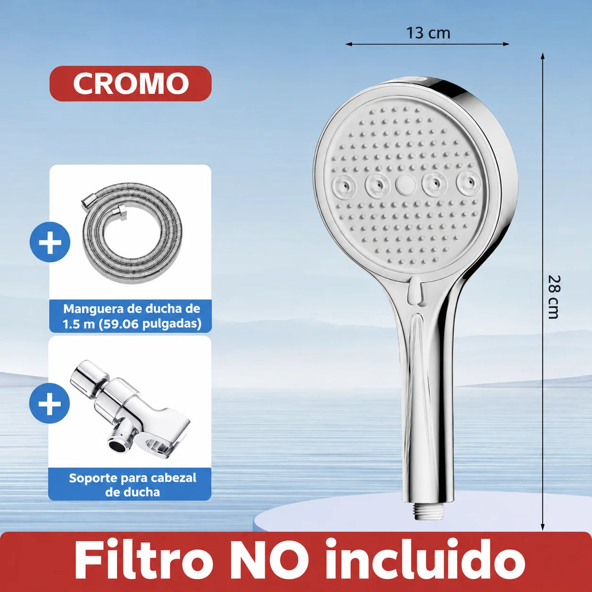 Regadera de mano con 6 modos de chorro y alta presión
