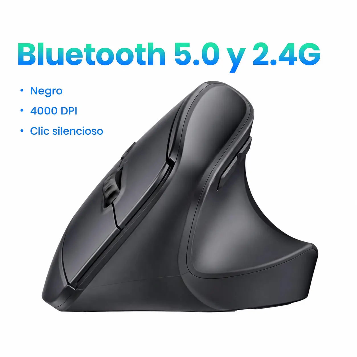 Mouse vertical ergonómico inalámbrico 2.4G con 5 botones, 4000 DPI ajustable y clic silencioso para oficina, laptop y computadora diaria