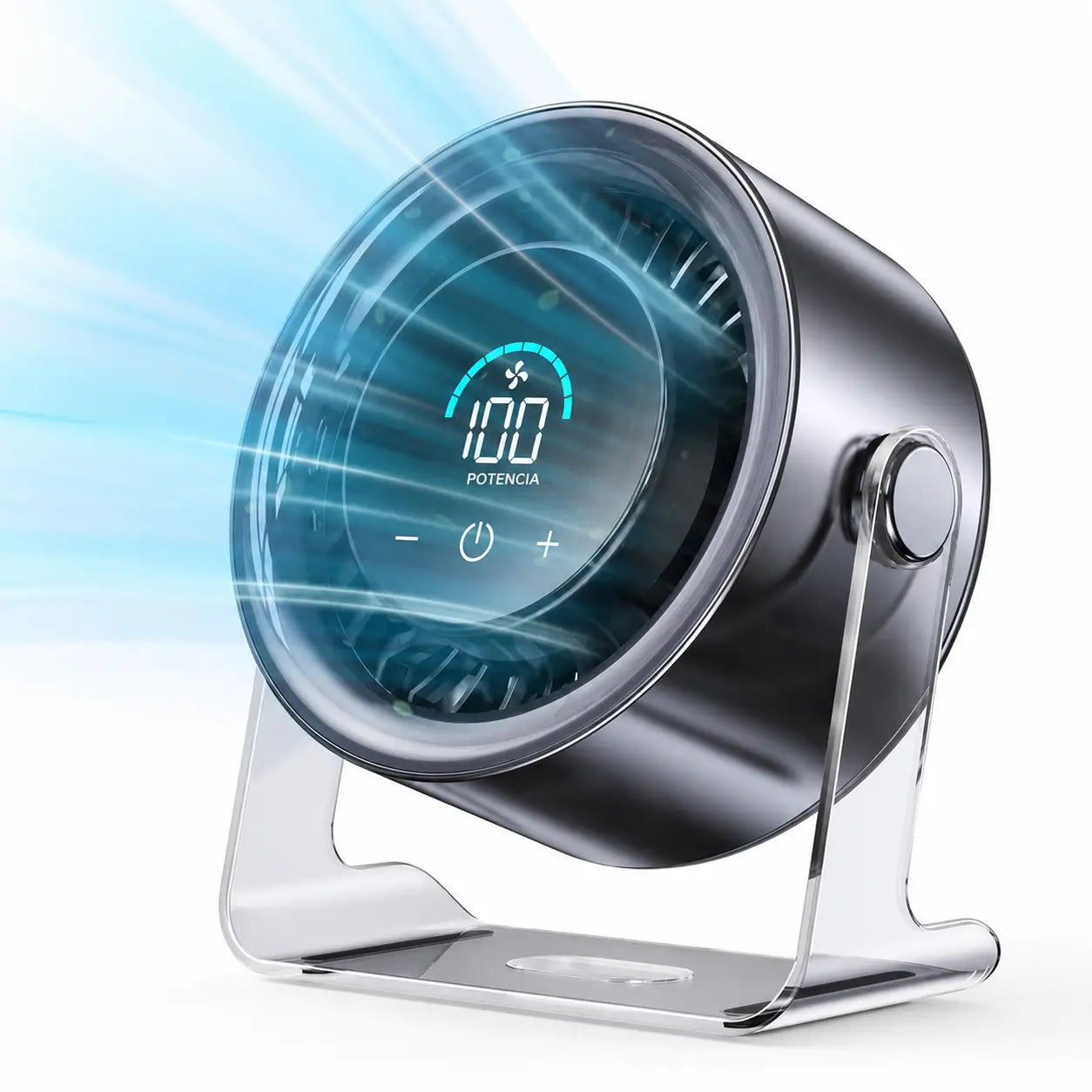 Ventilador de mesa recargable y portátil con pantalla digital, 100 velocidades y flujo silencioso para oficina, recámara o cocina en casa