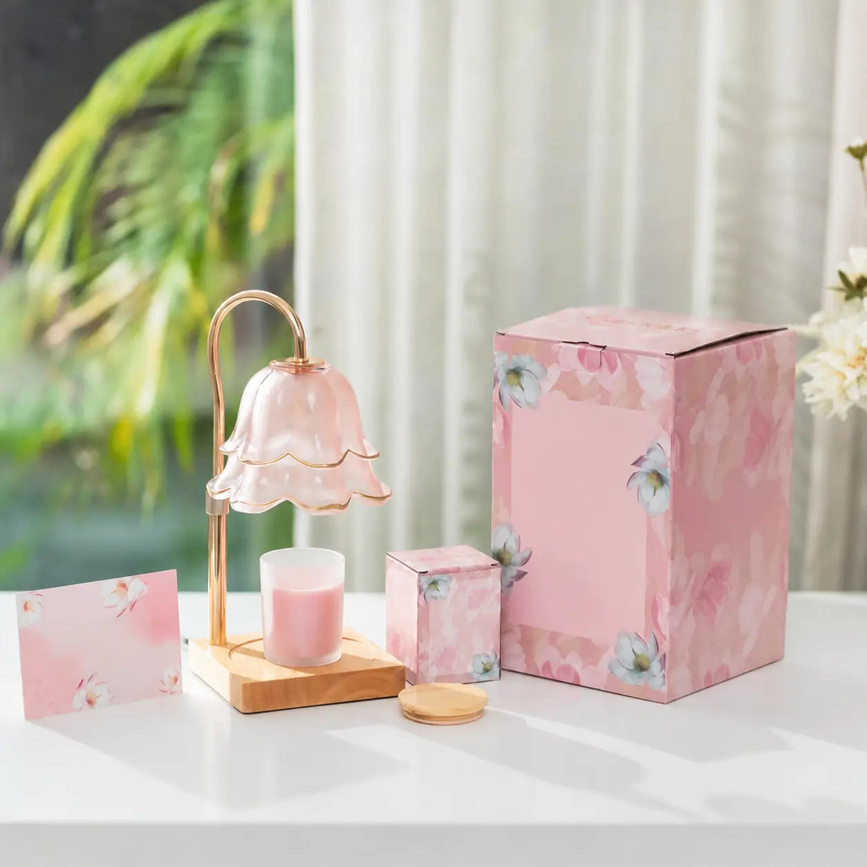 Lámpara calentadora de velas con temporizador, intensidad regulable y altura ajustable, diseño floral para recámara, sala y regalo especial