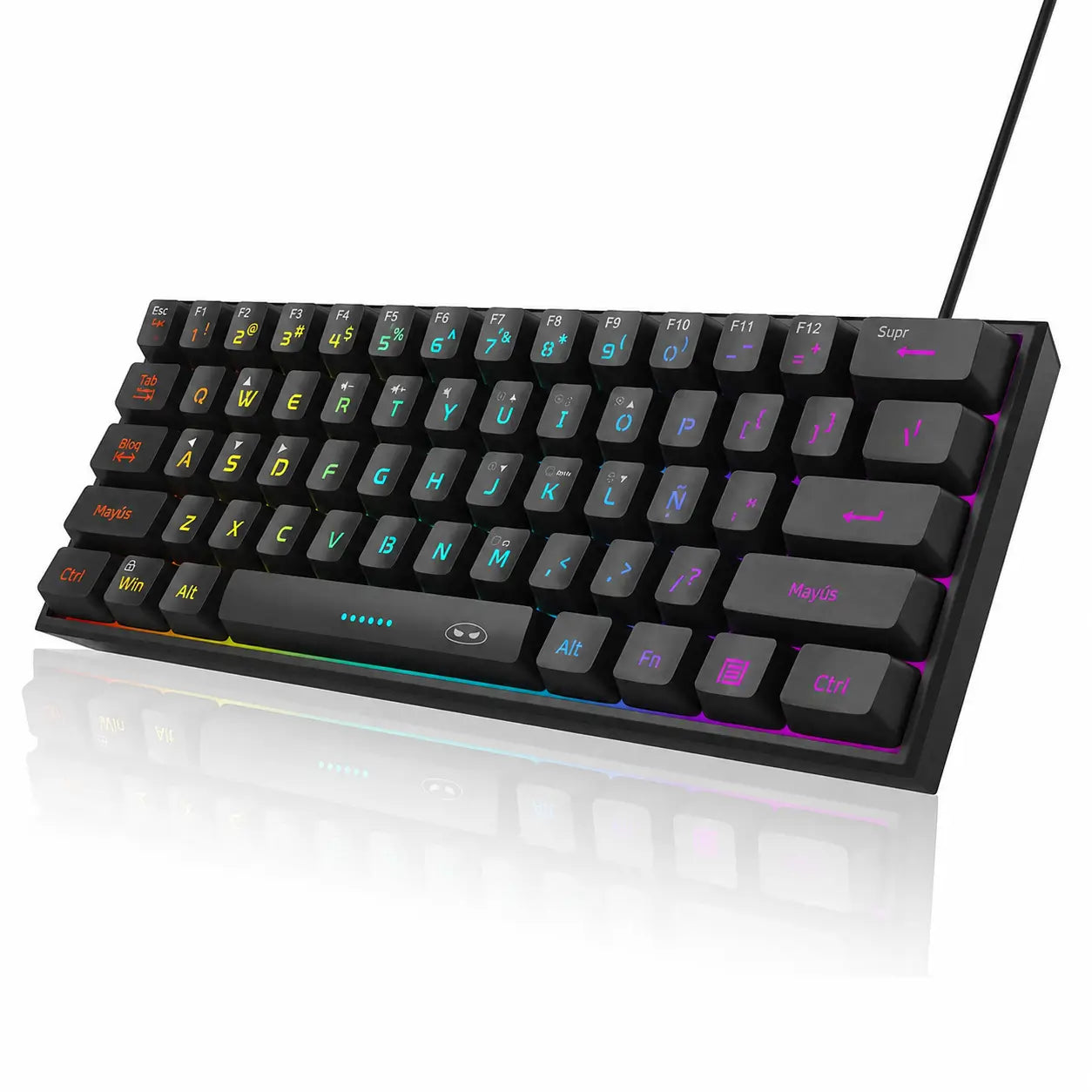 Teclado gamer 60% compacto TS91 con iluminación RGB y 61 teclas de membrana para jugar o trabajar en PC, Mac, PS4 y Xbox One