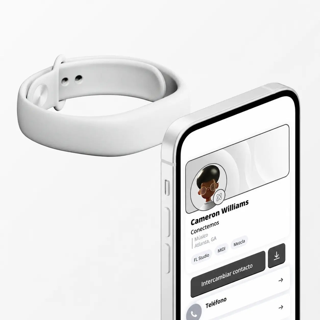 Pulsera de tarjeta digital NFC con código QR para compartir contactos en iPhone y Android sin app ni suscripción al instante