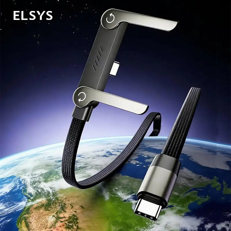 Cable cargador USB-C 2 en 1 de 240W con soporte plegable invisible para celular, ideal para juegos, oficina, auto y viajes diarios