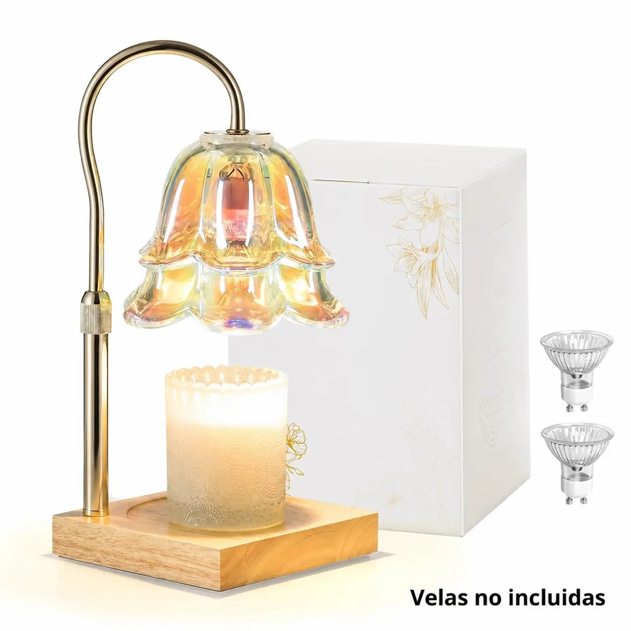 Lámpara calentadora de velas con temporizador, intensidad regulable y altura ajustable, diseño floral para recámara, sala y regalo especial